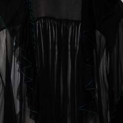 Pre Owned Chloe Black Silk Chiffon Ruffled Oversized Sheer Top M