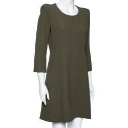 Pre Owned Chloe Olive Green Crepe Long Sleeve Short Dress M