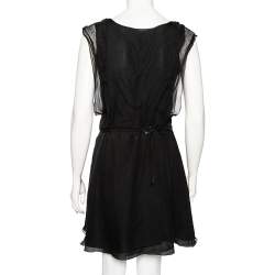 Pre Owned Chloe Black Silk Ruffled Detail Button Front Belted Dress M