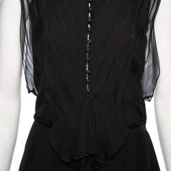 Pre Owned Chloe Black Silk Ruffled Detail Button Front Belted Dress M
