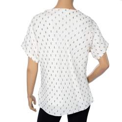 Pre Owned Chloe Cream Textured Silk Round Neck Short Sleeve Top L