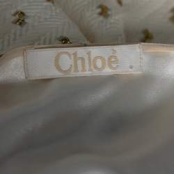 Pre Owned Chloe Cream Textured Silk Round Neck Short Sleeve Top L