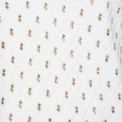 Pre Owned Chloe Cream Textured Silk Round Neck Short Sleeve Top L