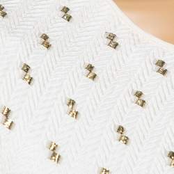 Pre Owned Chloe Cream Textured Silk Round Neck Short Sleeve Top L