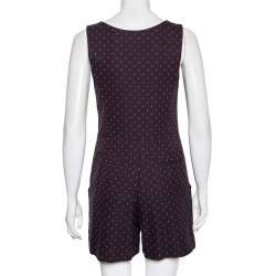 Chloe Purple Textured Cotton Buttoned Sleeveless Jumpsuit S