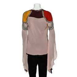 Pre Owned Chloe Multicolor Silk Embellished Long Sleeve Blouse M