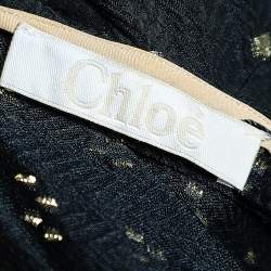 Pre Owned Chloe Black Silk Gold Detail Top M