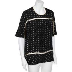 Pre Owned Chloe Black Silk Gold Detail Top M