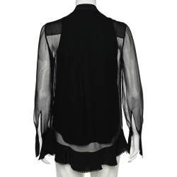Pre Owned Chloe Black Silk Ruffled Trim Detail Long Sleeve Blouse S