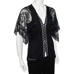 Pre Owned Chloe Navy Blue Lace oversized Sleeve Top S