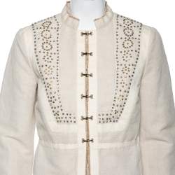 Pre Owned Chloe Beige Cotton & Linen Embellished Cropped Jacket M