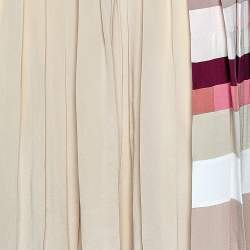 Pre Owned Chloe Cream Striped Detail Silk Pleated Midi Skirt M