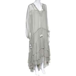 Pre Owned Chloe Grey Chiffon Tiered Maxi Dress L