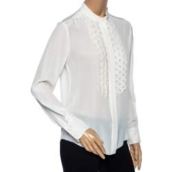 Pre Owned Chloe Cream Silk Eyelet Lace Layered Trim Shirt M