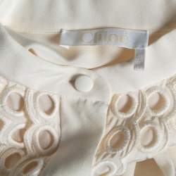 Pre Owned Chloe Cream Silk Eyelet Lace Layered Trim Shirt M