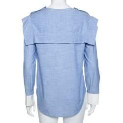 Pre Owned Chloe Blue Chambray Button Detailed Long Sleeve Blouse S