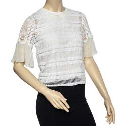 Pre Owned Chloe White Crochet Lace Top M