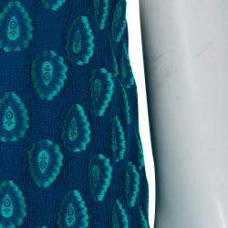 Chloe Cyan Blue Crinkled Silk Jacquard Top And Pants Set S