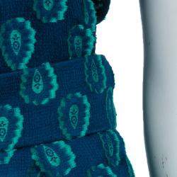 Chloe Cyan Blue Crinkled Silk Jacquard Top And Pants Set S