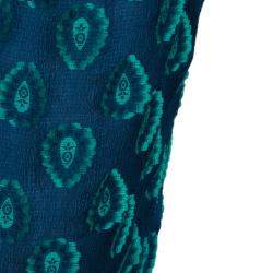 Chloe Cyan Blue Crinkled Silk Jacquard Top And Pants Set S