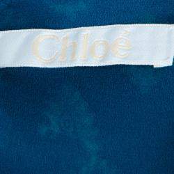 Chloe Cyan Blue Crinkled Silk Jacquard Top And Pants Set S