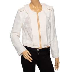 Pre Owned Chloe Cream Textured Tweed Open Front Jacket S