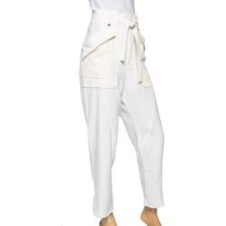 Pre Owned Chloe White Crepe Oversized Pocket Detail Pants S