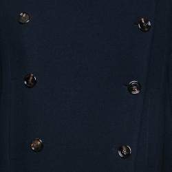Pre Owned Chloe Navy Blue Wool Ribbed Collar Detailed Double Breasted Oversized Coat S
