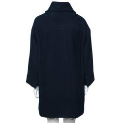 Pre Owned Chloe Navy Blue Wool Ribbed Collar Detailed Double Breasted Oversized Coat S