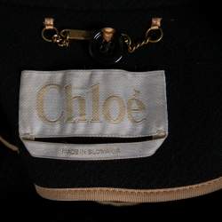 Pre Owned Chloe Navy Blue Wool Ribbed Collar Detailed Double Breasted Oversized Coat S