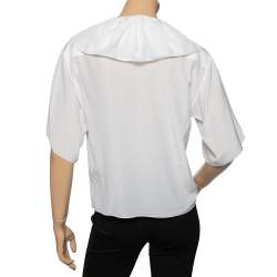 Pre Owned Chloe Off White Silk Ruffle Trimmed Neck Tie Detail Blouse S