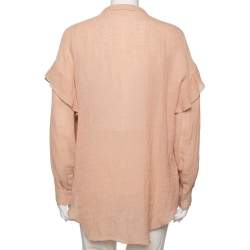 Chloe Beige Cotton Ruffle and Lace Up Front Blouse M