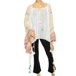 Pre Owned Chloe Cream Silk Crepeon Tasseled Blouse S