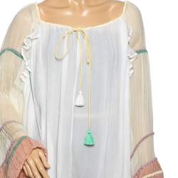 Pre Owned Chloe Cream Silk Crepeon Tasseled Blouse S