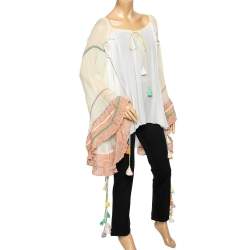 Pre Owned Chloe Cream Silk Crepeon Tasseled Blouse S