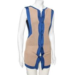 Pre Owned See By Chloe Beige And Blue Cotton Sleeveless Cardigan M