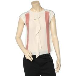 Pre Owned Chloe Alba White paneled Silk Ruffle Detail Sleeveless Top S