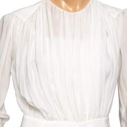 Pre Owned Chloe Dusky White Silk Ruched Long Sleeve Blouse S