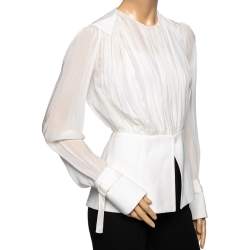 Pre Owned Chloe Dusky White Silk Ruched Long Sleeve Blouse S