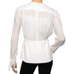 Pre Owned Chloe Dusky White Silk Ruched Long Sleeve Blouse S