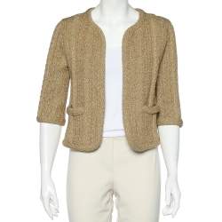 Pre Owned Chloe Gold Lurex Knit Open Front Shrug S