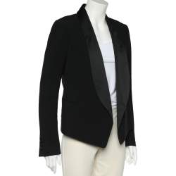 Pre Owned  بليزر كلوي مفتوح من الأمام بادج وشاح كريب أسود M