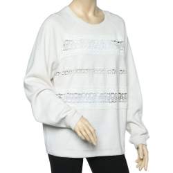 Pre Owned Chloe Cream Cashmere Knit & Lace Paneled Sweater L
