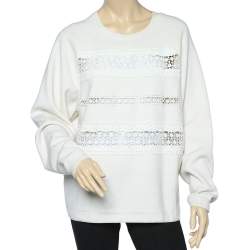Pre Owned Chloe Cream Cashmere Knit & Lace Paneled Sweater L