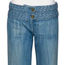 Pre Owned Chloe Blue Cotton Braided Detailed Waist Flared Jeans M