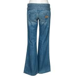 Pre Owned Chloe Blue Cotton Braided Detailed Waist Flared Jeans M