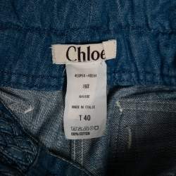 Pre Owned Chloe Blue Cotton Braided Detailed Waist Flared Jeans M
