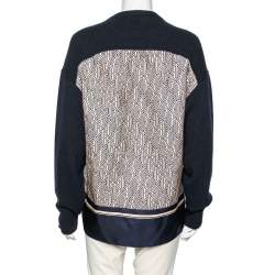 Pre Owned Chloe Navy Blue Cashmere & Monochrome Printed Silk Jumper M