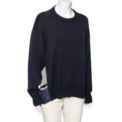 Pre Owned Chloe Navy Blue Cashmere & Monochrome Printed Silk Jumper M