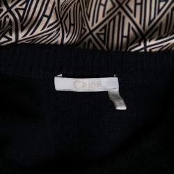 Pre Owned Chloe Navy Blue Cashmere & Monochrome Printed Silk Jumper M